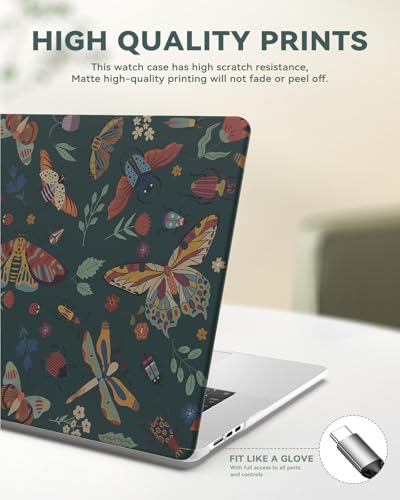iCasso for M5 MacBook Air 15 inch Case 2026 2025-2023 M4 M3 M2 Model A3448 A3241 A3114 A2941,Slim Protective Pattern Hard Shell Case for Mac Air 15.3", Keyboard Cover + Screen Flim,Green Butterflies - color: Green Butterfly