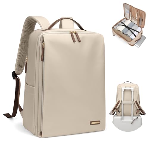 GOLF SUPAGS Stylish Laptop Backpack for Women Airline Approved Perfect for Work College and Travel Multi-Functional Casual Daypack Fits 17.3 Inch Notebook (Apricot) - color: Apricot