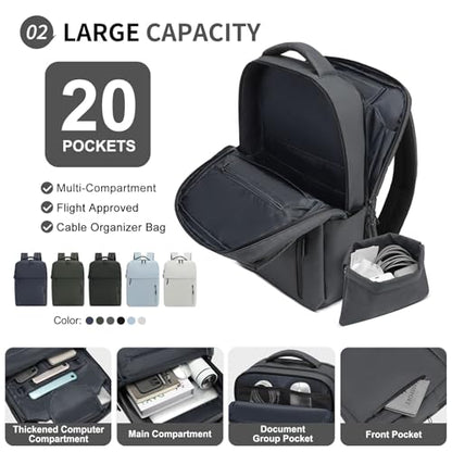 Lightweight Commute Backpack for Men & Women, Water-Resistant Travel Daypack with 15.6-Inch Laptop Compartment & Anti-Theft Pockets, Charcoal Gray - color: Charcoal Gray
