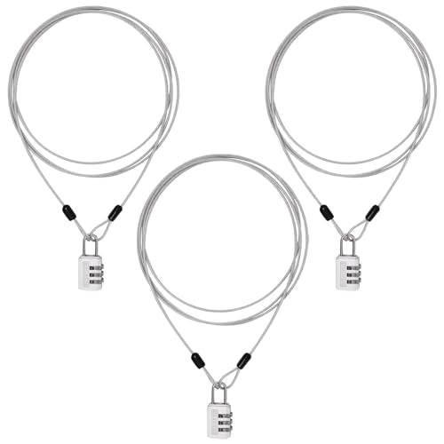 3Pcs 6.6Ft Silver Long Security Cable Lock, 2.5mm Security Cables with Loops Double Loops Steel Bike Lock Cable Long Cables Locks Wire for Outdoor Clothesline Luggage - color: Silver, size: 6.6Ft x 2.5mm + Lock (3 Pack)