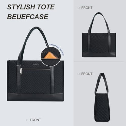 EMPSIGN Laptop Tote Bag for Women 16 Inch, Stylish Computer Shoulder Tote Bag for Work, Large Capacity Quilted Laptop Briefcase, Waterproof Women Business Office Bag, Quilted Black - color: Quilted Black