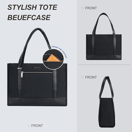 EMPSIGN Laptop Tote Bag for Women 16 Inch, Stylish Computer Shoulder Tote Bag for Work, Large Capacity Quilted Laptop Briefcase, Waterproof Women Business Office Bag, Quilted Black - color: Quilted Black