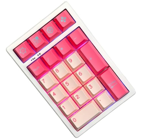 BOYI TD21 Hot Swap Numpad,21 Keys Mini Numpad Portable Keypad Bluetooth5.0/2.4G/Wired Number Pad Keyboard PBT Keycaps RGB Backlit Type-C Mini Keyboard (Pink Cherry Keycaps) - color: Pink Cherry Keycaps