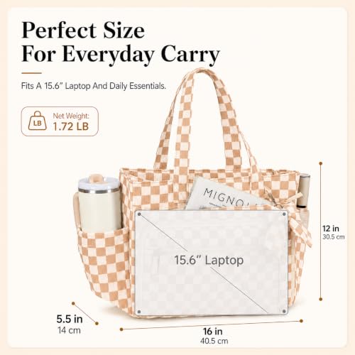 BTOOP Work Tote Bag for Women, Laptop Tote Bag With 15.6 Inch Padded Compartment, Teacher Nurse Bible Bags - color: Beige Checkered