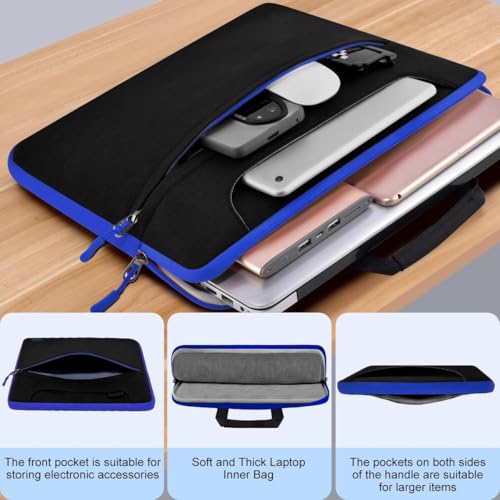 Laptop Case 15.6 inch Shoulder Bag, Durable Shockproof Protective Computer Carrying Briefcase with Multi-Pockets and Strap Compatible with Most 15.6 inch Notebooks,Black blue - color: Black Blue, size: 15.6"