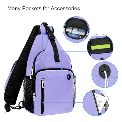 MOSISO Sling Backpack Bag, Crossbody Shoulder Bag Travel Hiking Daypack Chest Bag with Front Square Pocket&USB Charging Port - color: Lilac
