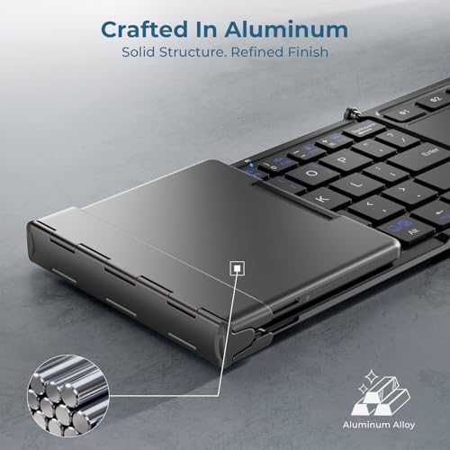 iClever Foldable Keyboard with Touchpad, BK08 Portable Tri-Folding Bluetooth Keyboard for iPad, iPhone, Windows, Mac & Android — Connect Up to 3 Devices | Multi-Touch Trackpad, Pocket-Sized, Aluminum Build, 3-Device Bluetooth Switching, USB-C Charging, fo