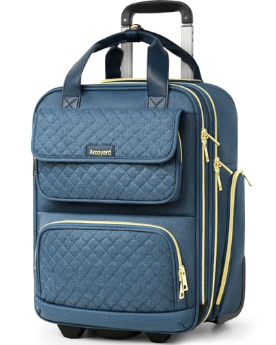 Arcoyard Underseat Carry On Luggage with Wheels, Airline Approved Personal Item Luggage, 16-Inch Multi-functional Underseat Luggage, Lightweight Overnight Suitcase for Women, Bussiness, Travel, Blue - color: Blue