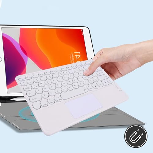 Universal Slim Portable Wireless Bluetooth Backlit Keyboard with Touchpad, Rechargeable Multi-Device Keyboard Compatible with Windows/iOS/Android for Tablet, Smartphone, Laptop, White