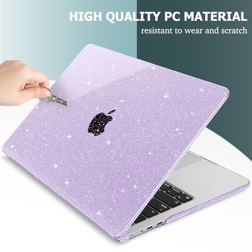 May Chen Case for MacBook Air 13/13.6-inch (M5/M4/M3/M2, 2022-2026 Models A3449 A3240 A3113 A2681), Lightweight | Closes Seamlessly | Ideal for Work Hard Shell Case, Purple Glitter - color: Purple Glitter