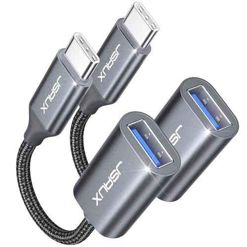 JSAUX USB C to USB 3.0 Adapter [2 Pack], USB C Male to USB Female OTG Cable Adapter Compatible with MacBook Pro/Air, iPhone 17 Pro Max/iPhone Air/17e/16e/16/15 Series, Samsung Galaxy S25/S24/S23 - color: Grey