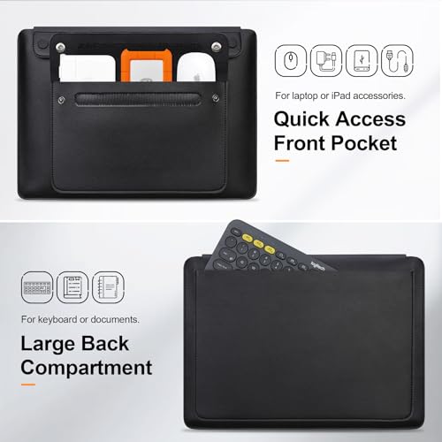 Lacdo 15.6 Inch Laptop Sleeve Case for Lenovo Acer Dell ASUS HP 15.6" Laptop, Lenovo IdeaPad, Acer Aspire, HP Pavilion, Dell Inspiron, ASUS Vivobook, Leather Computer Sleeve with 3 Compartments, Black - size: 15.6 Inch