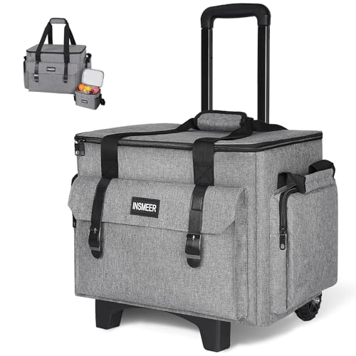 INSMEER Rolling Teacher Bag with Wheels,Wheeled Teacher Tote Bag with Insulated Lunch Bag,with Padded Laptop Compartment - color: Grey