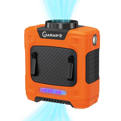 Waist Fan - 10000mAh Rechargeable, 24H Cooling, 16000RPM Strong Airflow, 3-Speed Portable Belt Fan with LED SOS & Red-blue Warning Light for Jobsite, Camping, Travel, Farming - color: Bright Orange, size: Large