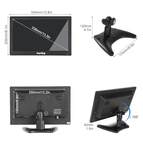 13.3 inch FHD Small IPS Monitor LCD Display Screen 1920x1080 60Hz 16:9 with BNC VGA AV Input Built-in Lounspeakers for CCTV Security Camera DVR PC RasPi - color: 13.3 Inch 1920x1080