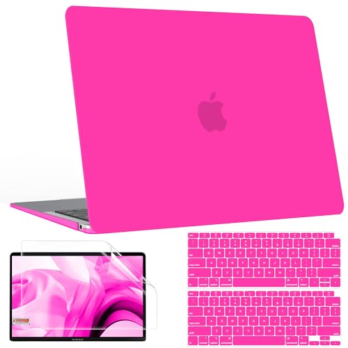 B BELK for MacBook Air 13.3 inch Case Model A2337 A2179 A1932 Bright Rose | MacBook Air Case 2021 2020 2019 2018 M1 Chip Touch ID, Plastic Laptop Hard Shell + 2 Keyboard Covers + Screen Protector - color: Bright Rose