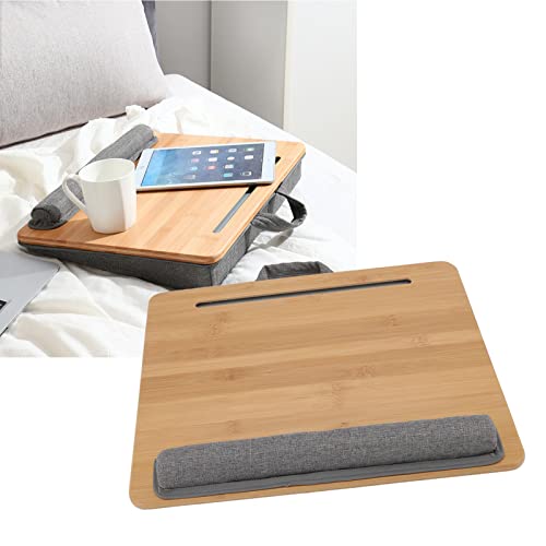 Lap Desk, Multifunction Bamboo Laptop Table with Cushion, Ergonomic Angle, Natural, Safe, Sturdy 3 in 1 Pillow Top Laptop Desk for Reading Writing Playing