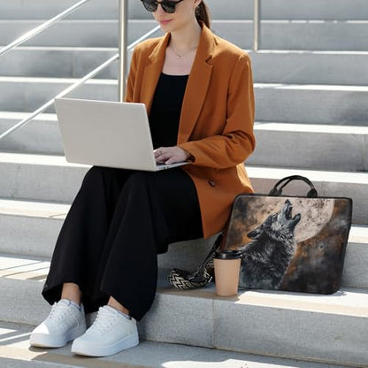 Laptop Bag,14 15 15.6 inch Laptop Case Sleeve,Computer Sleeve with Handle for Women Men,Carrying Case for MacBook,Dell,Lenovo,Notebook Computer,Retro Wolf Moon - color: Retro Wolf Moon