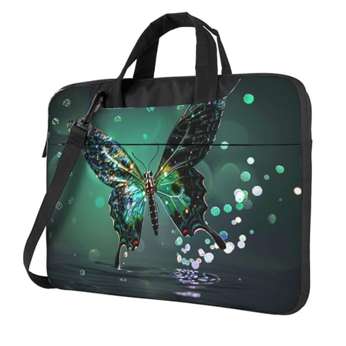 Laptop Bag for Women Men Portable Computer Carrying Case with Handle Strap Waterproof Shoulder Messenger Bag - color: Diamond Butterfly Water, size: 14 Inch