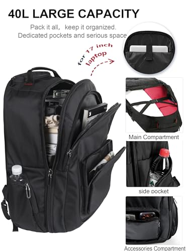 Rolling Backpack with Wheels, Roller Backpack for 17.3 Inch Laptop | 40L Water Resistant Wheeled Laptop Backpack, Flight Approved Carry on Luggage for Men Women Business Travel College, Black - color: Black