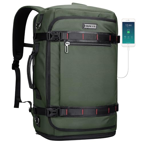 WITZMAN Travel Backpack for Men 35L TSA Friendly Flight Approved | Nylon Laptop Backpack Multi-pocket Fits 16 Inch, Carry-on Luggage, Shoe Compartment, For Business Trip, Vacation, B718 Green - color: Army Green