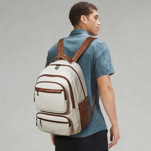 Backpack For Women Men Vegan Leather Backpack Purse Shoulder Bookbag 16 15.6 15 Inch Laptop Bag Handbags For Travel Work College Large Beige - color: Beige