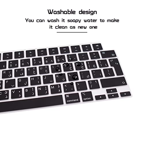 HRH Keyboard Cover Skin EU for MacBook Air 13”15"(M5-M2)&Pro 14”16"(M5-M1) | Arabic,Black,2026-2021,A3426 A3427 A3434 A2992 A2918,Neo 13"A18,Precise Fit,Dust Proof,Waterproof,Durable,Keyboard Accessory - color: Arabic