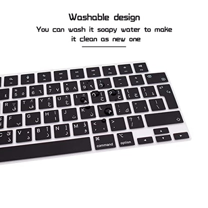 HRH Keyboard Cover Skin EU for MacBook Air 13”15"(M5-M2)&Pro 14”16"(M5-M1) | Arabic,Black,2026-2021,A3426 A3427 A3434 A2992 A2918,Neo 13"A18,Precise Fit,Dust Proof,Waterproof,Durable,Keyboard Accessory - color: Arabic