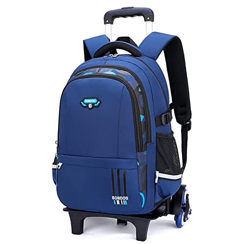 Mfikaryi Solid Color Elemetary Rolling Backpack,Camo Prints Kids Wheeled School BookBag,Backpack with wheels for boys - color: Blue