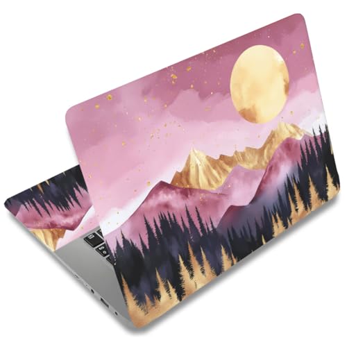 SSUPERDANT Laptop Skin Sticker Mountain Moon Laptop Decals Personalized Universal Notebook Computer Wrap Vinyl Skin Stickers Cover Art Decal Removable 12-15.6 Inch Waterproof Gifts Pink Gold - color: Pink+Gold
