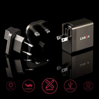 LinkOn Ganius 65W Wall Charger GaN Tech 65W USB-C PD3.0 PPS and 18W USB-A QC4.0+ Compatible with MacBook HP Dell Lenovo Surface Samsung Galaxy S20 Ultra Note 10+ Portable Laptop Travel International - color: Black 65W