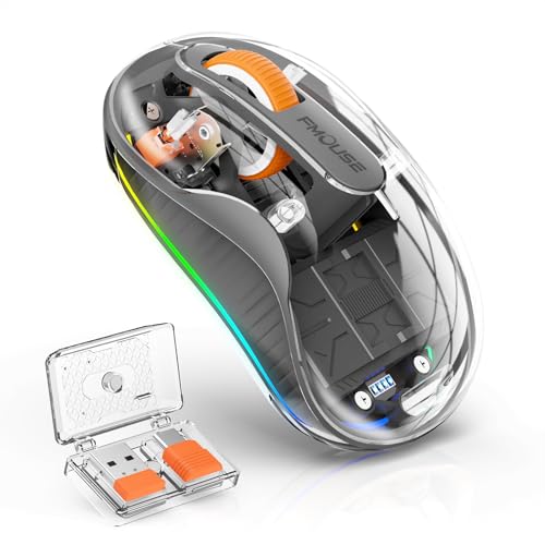 Bluetooth Wireless Mouse, Transparent RGB Tri-Modes Mouse,Bluetooth & 2.4GHz for Multi Device, USB-C Receiver Ideal for MacBook/Laptops, Rechargeable, Silent, Portable, Cool LED, Ergonomic - Grey - color: Grey