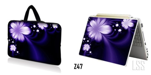 Laptop Sleeve Bag Carrying Case & Matching Skin Sticker Fits 15" 15.4" 15.6" Purple Flower Floral - color: Purple Flower Floral, size: 15 inch