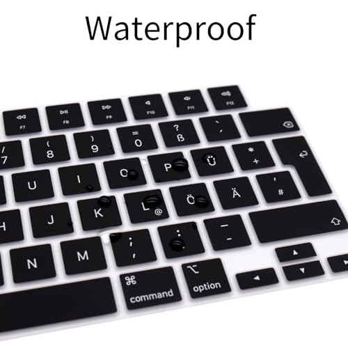 HRH Keyboard Cover Skin EU for MacBook Air 13”15"(M5-M2)&Pro 14”16"(M5-M1) | German,Black,2026-2021,A3426 A3427 A3434 A2992,Neo 13" A18, Precise Fit, Dust Proof, Waterproof, Durable,Keyboard Accessories - color: German