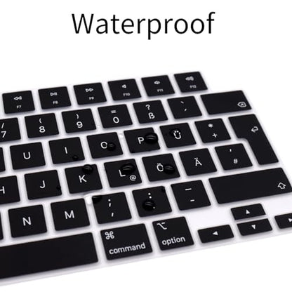 HRH Keyboard Cover Skin EU for MacBook Air 13”15"(M5-M2)&Pro 14”16"(M5-M1) | German,Black,2026-2021,A3426 A3427 A3434 A2992,Neo 13" A18, Precise Fit, Dust Proof, Waterproof, Durable,Keyboard Accessories - color: German