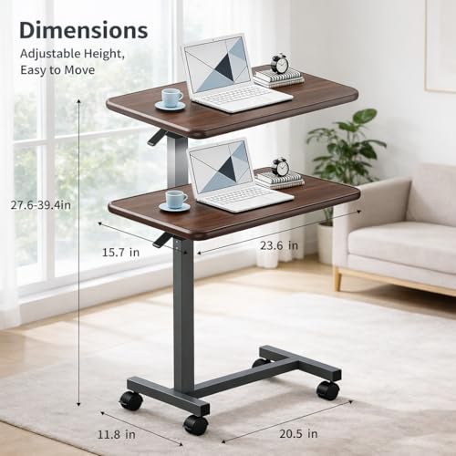 Adjustable Overbed Table with Wheels, Pneumatic Height Lift Rolling Bedside Table, Standing Desk for Home & Office Use, Ideal for Seniors & Limited Mobility(Walnut Brown) - color: Walnut Brown