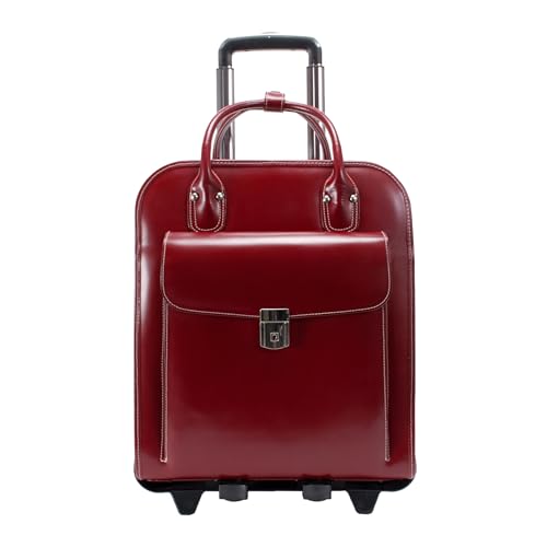 McKLEIN 15" Leather Vertical Patented Detachable -Wheeled Ladies' Laptop Briefcase- LA GRANGE- Red