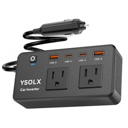 300W Portable Charger Car Power Inverters for Vehicle | 24W USB A/C,Dual 12V-110V AC Car Plug Adapter Outlet,Cigarette Lighter Adapter for Laptop/Camping/Road trip essentials - color: Black