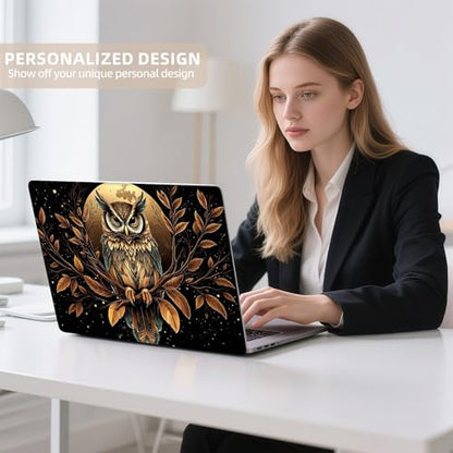 Universal Laptop Skin Sticker for 12/13/14/15.6 Inch Laptops, Reusable Vinyl Laptop Decal Cover, Waterproof Scratch Resistant Notebook Skin with 2 Wrist Pads,Nighttime Owl - color: Nighttime Owl
