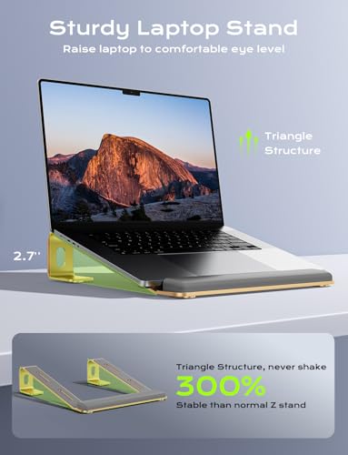 JCZT Aluminum Laptop Stand, Notebook Stand with Wrist Rest, Ergonomic Detachable Laptop Mount, Computer Stand Compatible with 10-17'' All Laptops Such as MacBook Air Pro/HP/Dell/Lenovo, Gold - color: Gold