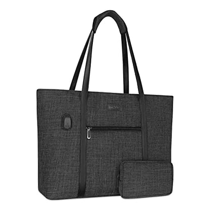 MOSISO USB Port Laptop Tote Bag for Women,Compatible with MacBook, 17-17.3 inch Notebook and Chromebook, Work Travel Business Computer Bag with Small Purse, Black - color: Black