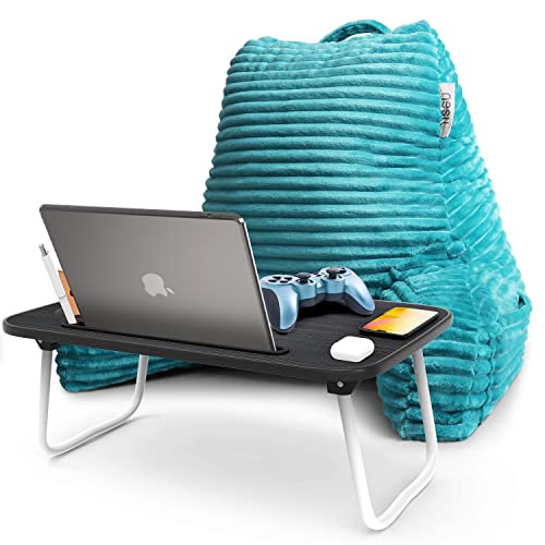 Nestl Teal Reading Pillow with Bed Desk for Laptop and Writing, Luxe Cut Plush Back Pillow for Sitting Up, Back and Arms Adjustable Support for Adult and Teens, Foldable Lap Desk for Bed 22x14” - color: 04- Teal, size: Standard 18"
