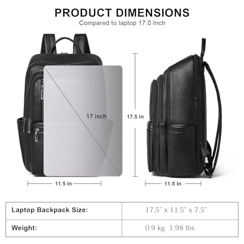 Leather Laptop Backpack for Women, 17 inch Large Travel Laptop Backpack Purse for Casual Daypack College Work Bag - color: Black