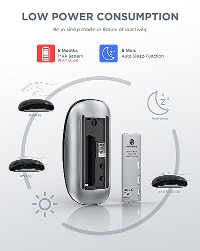 RAPIQUE Bluetooth Wireless Mouse, BT5.1/2.4G Dual Mode, Black | Slim Profile, Two Ways to Connect, Quiet Click, Low Power, 1600 DPI, Portable for MacBook, Laptop, iPad and Surface Pro - color: Black