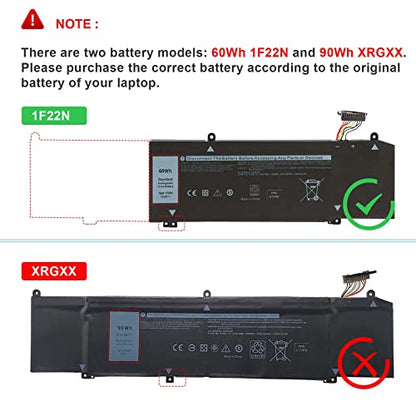 60Wh 1F22N Laptop Battery for Dell Alienware M15 R1 M17 R1, G5 15 5590 D2842W D2843W D2865B, G7 7590 7790 D2785B, P79F P37E P82F P40E P37E001 JJPFK 0JJPFK HYWXJ 0HYWXJ 01F22N 08622M 06YV0V XRGXX - size: 8.74*2.95*0.31inch 1F22N