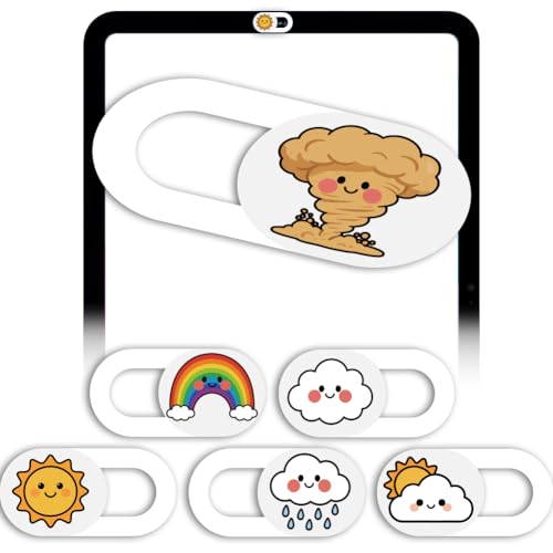 6Pcs 6 Styles Cute Laptop Camera Cover White Privacy Guard Accessories, 0.04 Inch Ultra Thin Webcam Cover Slide Weather Pattern for Desktop Computers Tablet Notebook Mini PC Office Use - color: Weather