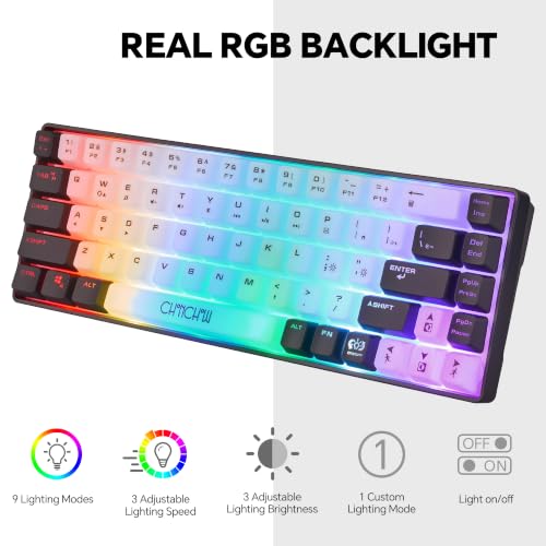 CHONCHOW Mini RGB 60% Gaming Keyboard, 68 Keys Small Compact USB Wired Rainbow Light Up Backlit Gaming Keyboard for Xbox PS4 PS5 PC Laptop Gamer(White-Black)