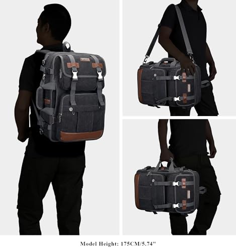 WITZMAN Canvas Travel Backpack for Men Large Laptop Backpack Fits 16 Inch | Expandable 32L to 42L, Carry-on Airline Approved Convertible Shoulder Rucksack, For Vacation, Overnight Trip, A6617 Black - color: Black