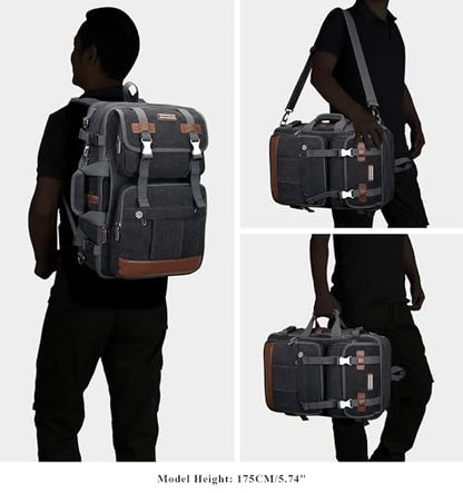 WITZMAN Canvas Travel Backpack for Men Large Laptop Backpack Fits 16 Inch | Expandable 32L to 42L, Carry-on Airline Approved Convertible Shoulder Rucksack, For Vacation, Overnight Trip, A6617 Black - color: Black