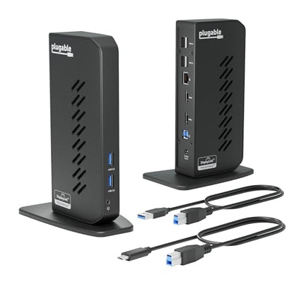 Plugable Dual 1080p HDMI Universal Docking Station for USB-C & USB 3.0 Laptop, 10 Ports, Windows/ChromeOS Plug & Play, macOS Driver Required (UD-3900Z) - size: 7.5" × 2.8" × 5.3